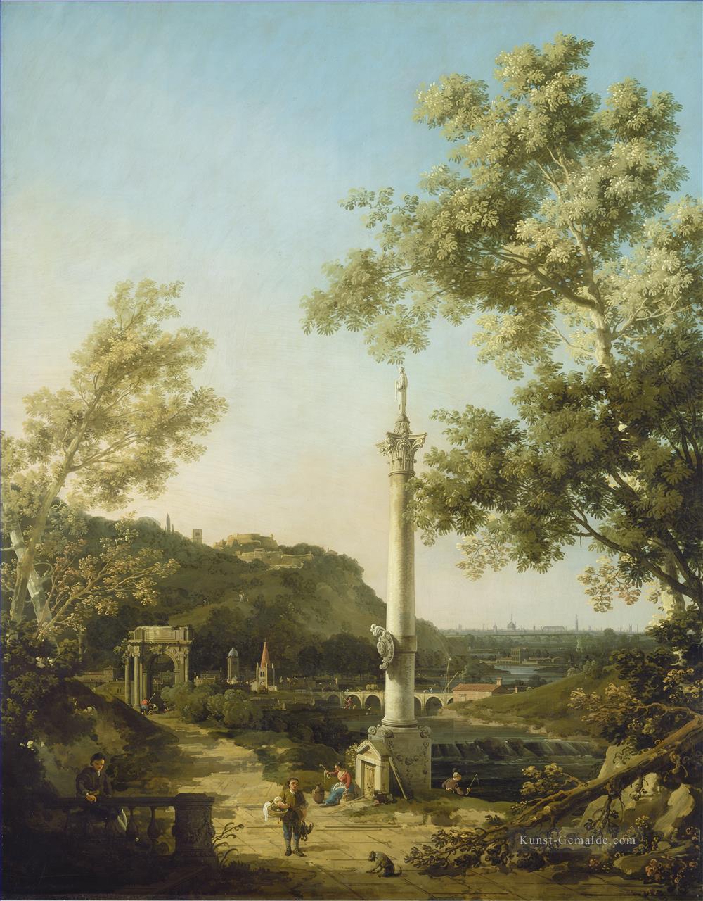 Fluss capriccio Landschaft mit einer Spalte Canaletto Ölgemälde